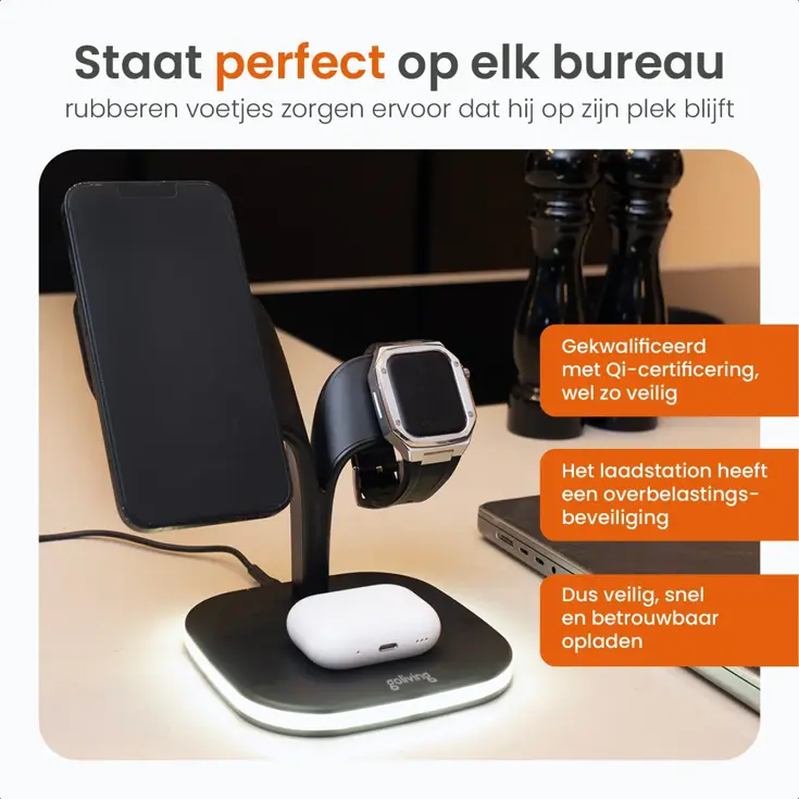 Draadloos Qi Oplaadstation 5-in-1 - 15W Snellader