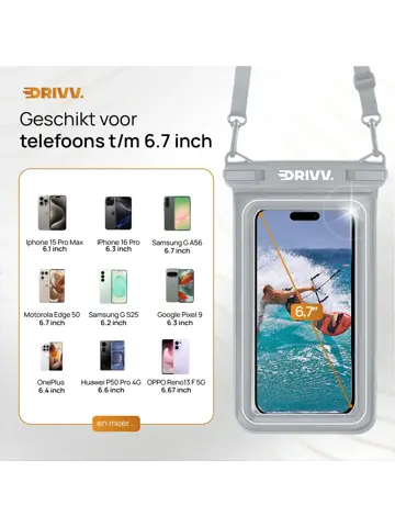 Drivv. Waterdicht Telefoonhoesje - 6.8" Grijs