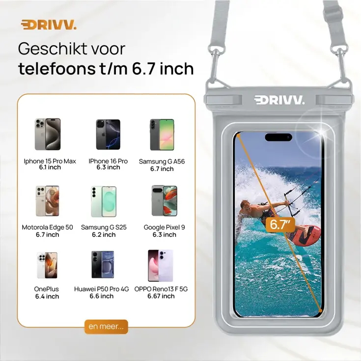 Drivv. Waterdicht Telefoonhoesje - 6.8" Grijs