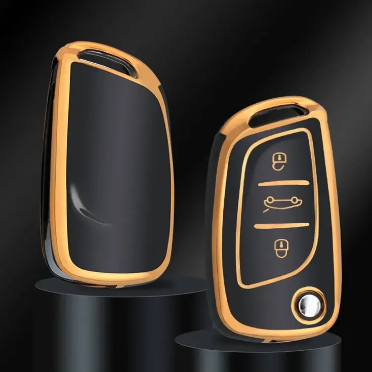 TPU Sleutelhoesje voor Peugeot goud C3