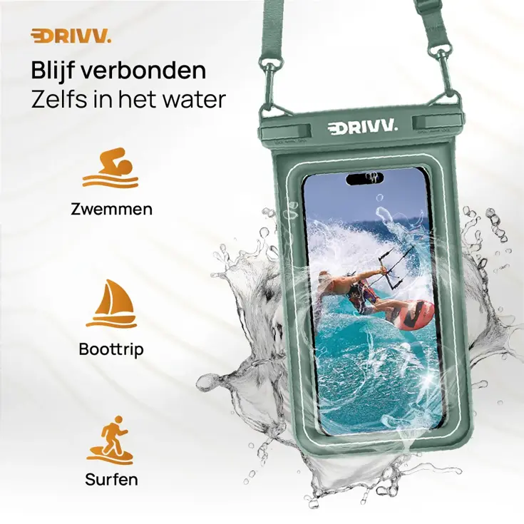Drivv. Waterdicht Telefoonhoesje - 6.8" Groen