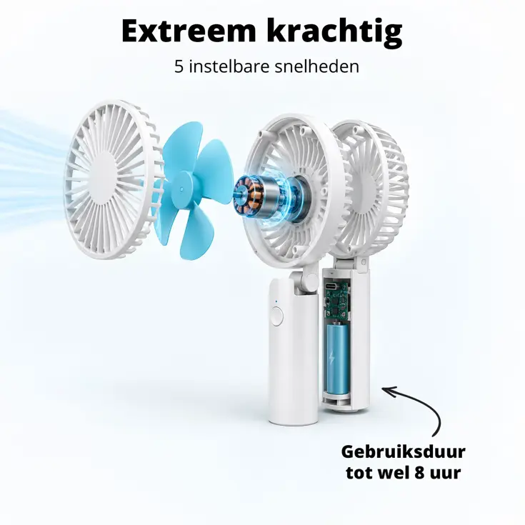 Oplaadbare Handventilator - Wit/Blauw