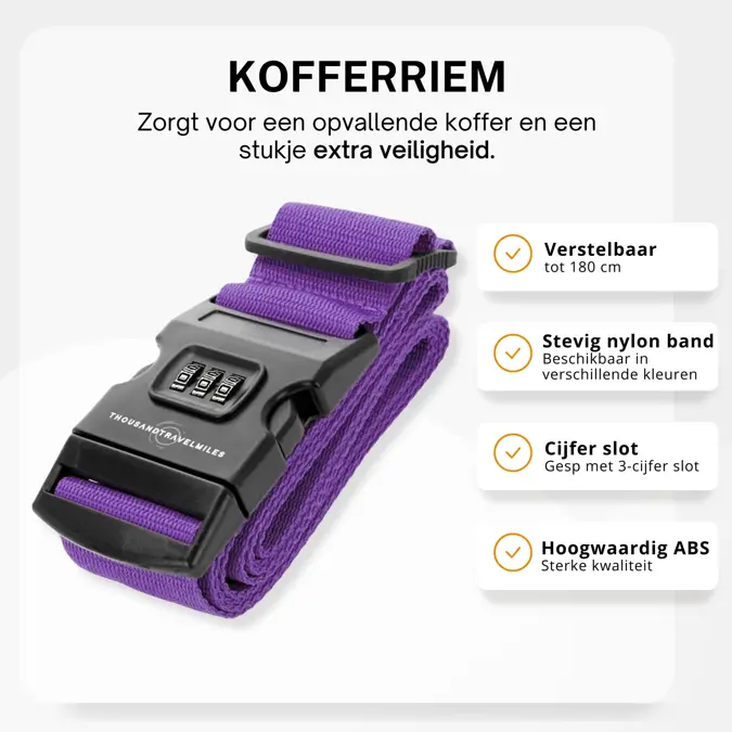 Kofferriem met Cijferslot – 180*5cm – Paars