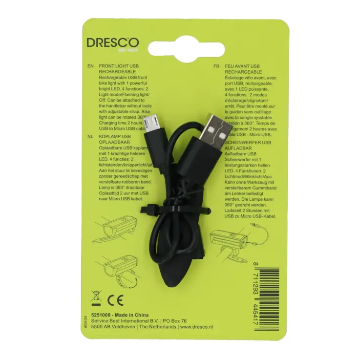 Oplaadbaar USB voorlicht met 200 lumen LED