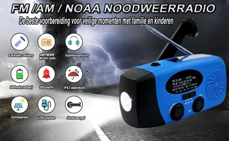 Noodradio Solar Opwindbaar - FM/AM - 5000mAh