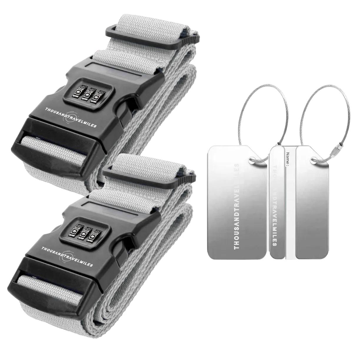 Thousandtravelmiles  2 Kofferriem + 2 Bagagelabel 4-delig– Zilver  Zilver
