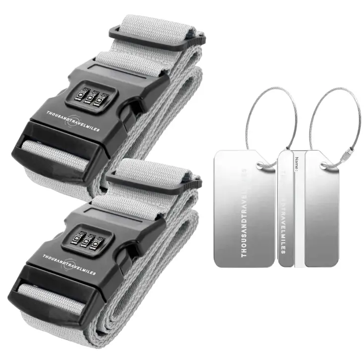 2 Kofferriem + 2 Bagagelabel –4-delig– Zilver