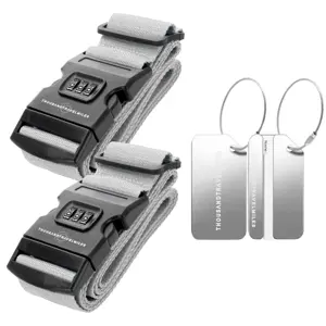 Kofferset 4-delig kofferriem + bagagelabels Zilver
