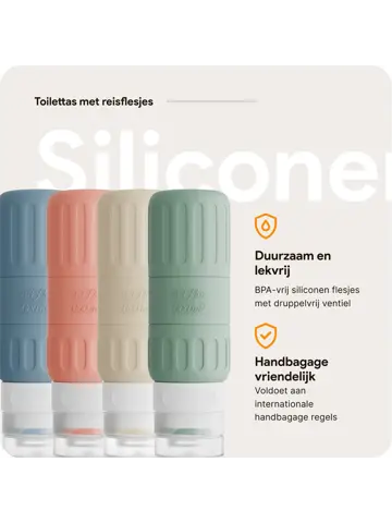 Toilettas met reisflesjes – 12-delig – Pastel