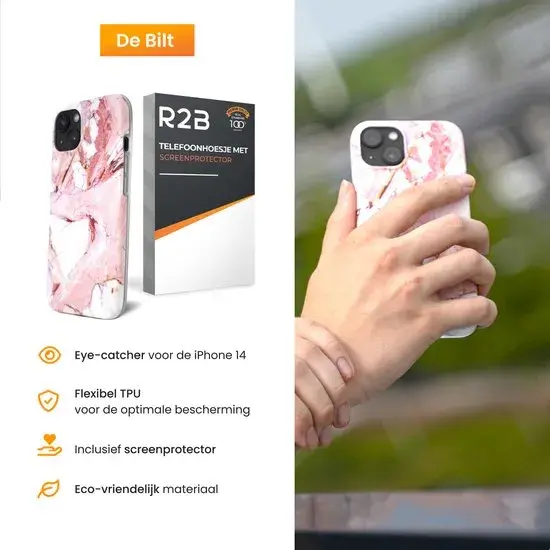 R2B iPhone 14 Hoesje Marmer + Screenprotector