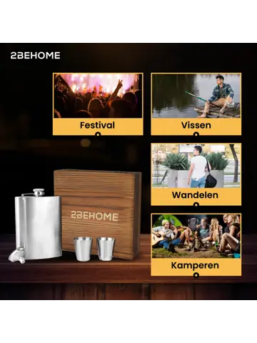 Heupfles met opbergdoos en shotglazen