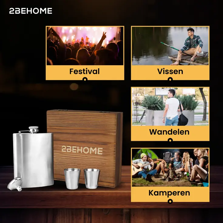 Heupfles met opbergdoos en shotglazen