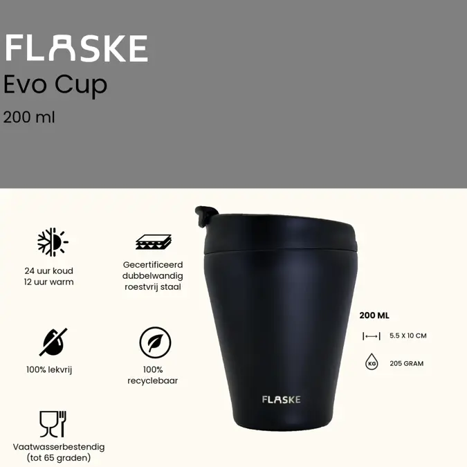 FLASKE 200ML RVS Koffiebeker to Go