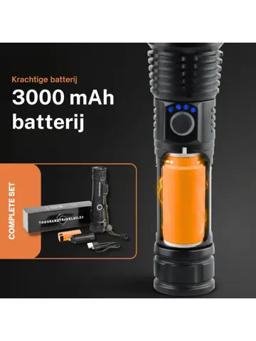 Zaklamp LED 3000 lumen oplaadbaar met USB-C