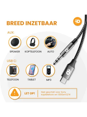 Drivv. USB C Naar AUX Kabel - Nylon - 1 Meter