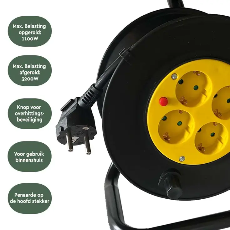 Kabelhaspel Pro 4‑voudig 10 m met randaarde