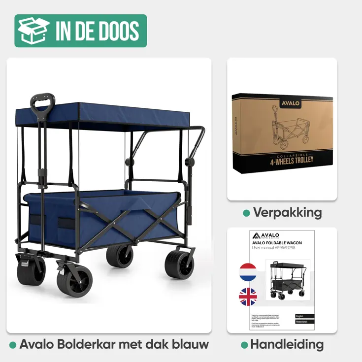 Bolderkar Opvouwbaar XL met Dak