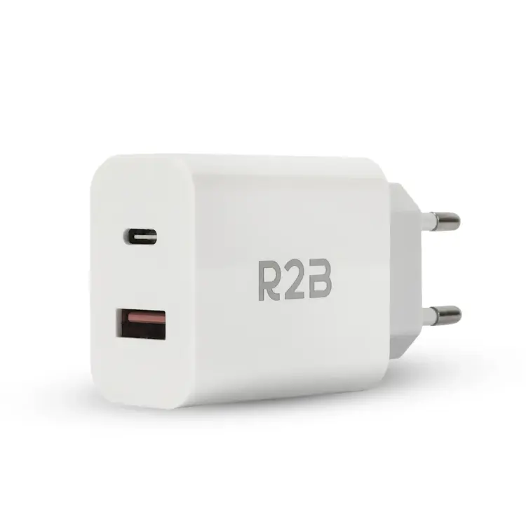 R2B Krachtige 20W USB A & USB C Adapter Wit