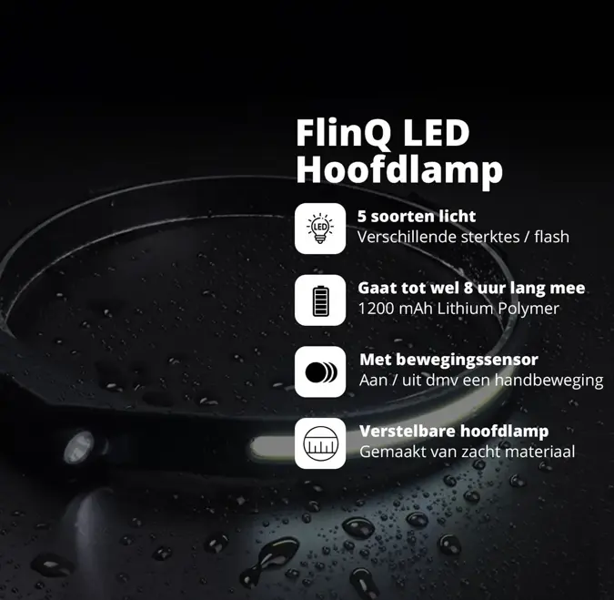 FlinQ hoofdlamp met vijf lichtmodi