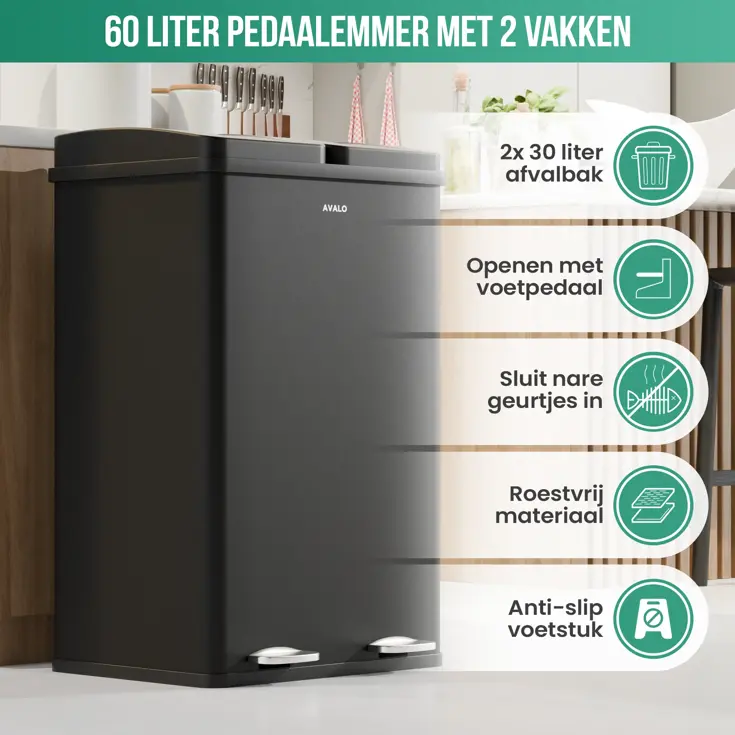 Avalo Prullenbak 2x30L - RVS