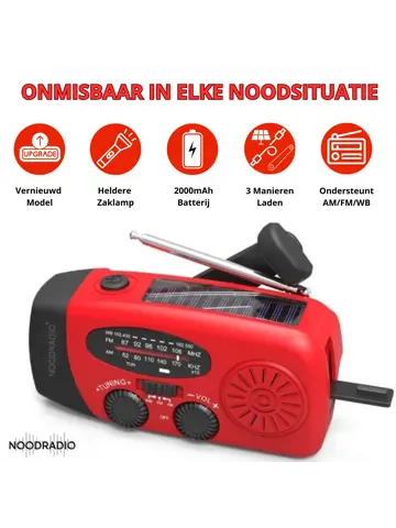 Noodradio® Solar Powerbank Opwindbaar Rood