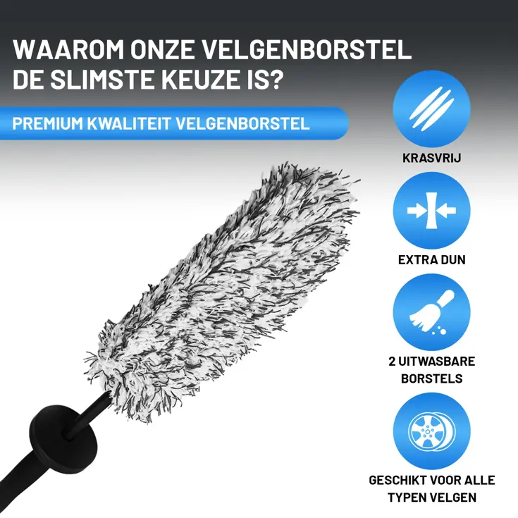 Microvezel Velgenborstel - 2 Afneembare Borstels