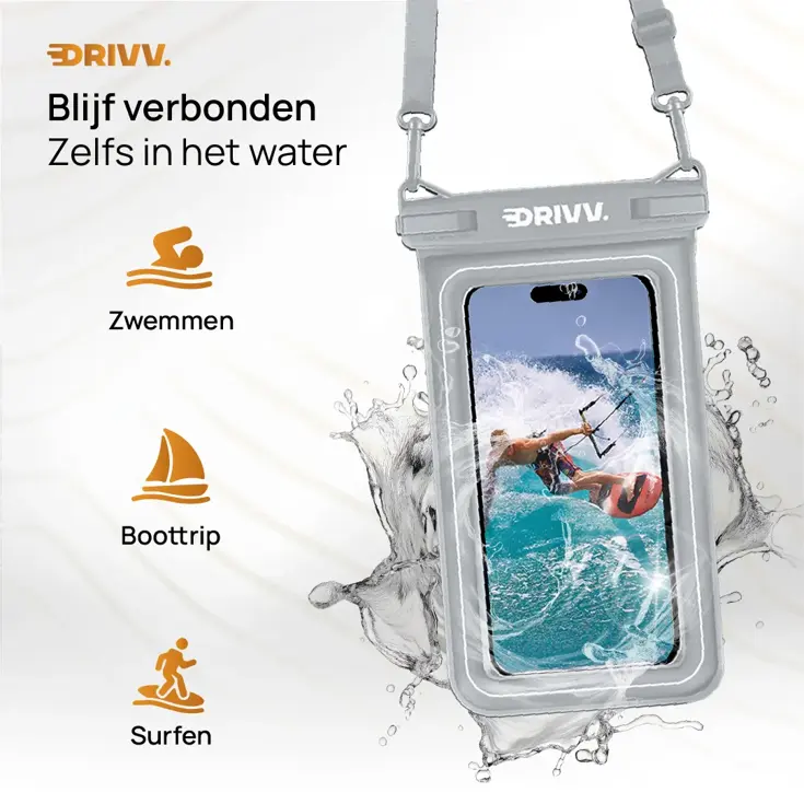 Drivv. Waterdicht Telefoonhoesje - 6.8" Grijs