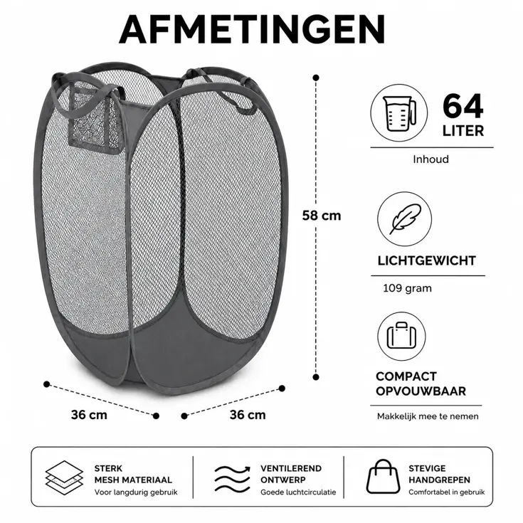 Opvouwbare Wasmand 64 Liter - Opbergmand