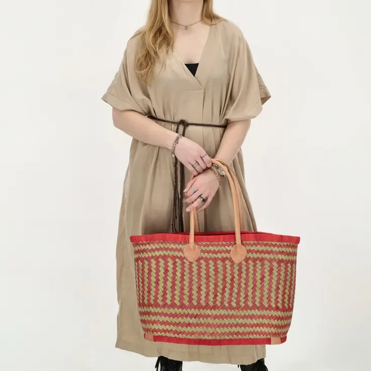 Bozaka- Rieten Mand - Strandtas - aansnoerkoord