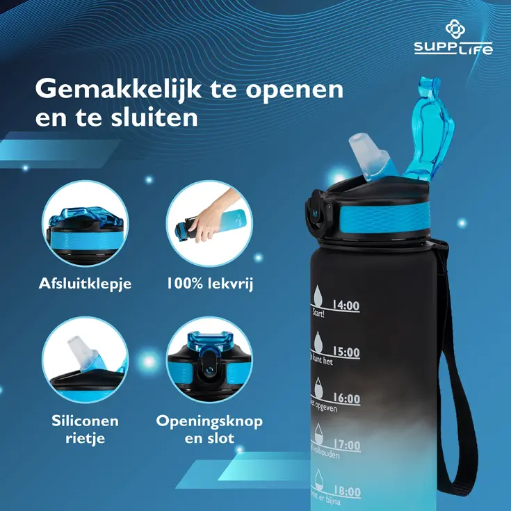 Nederlandse Motivatie Waterfles - Blauw Zwart - 1L