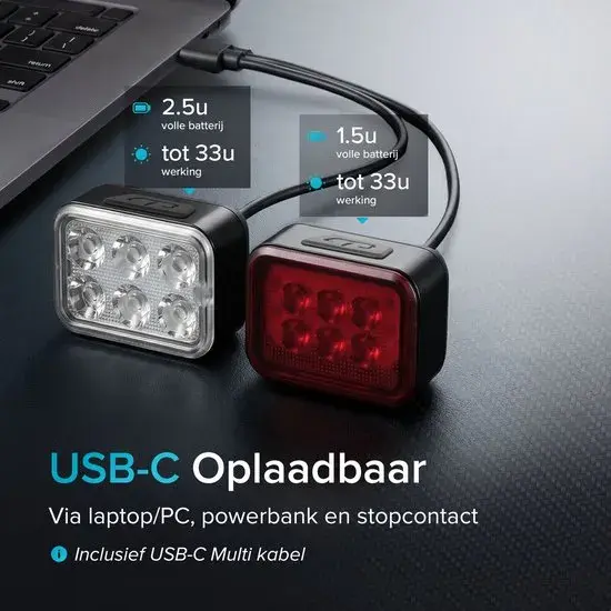 Oplaadbare Fietslamp Set Aluminium