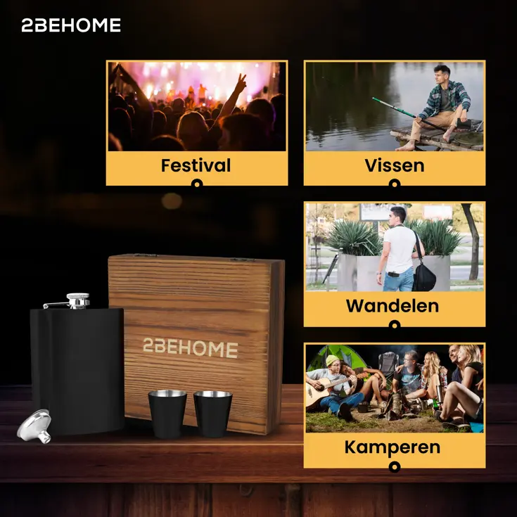 Heupfles met opbergdoos en shotglazen