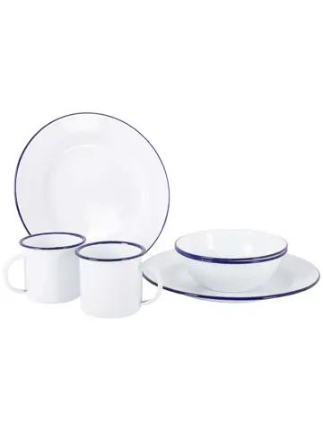Servies Emaille 6 Stuks Wit/Blauw