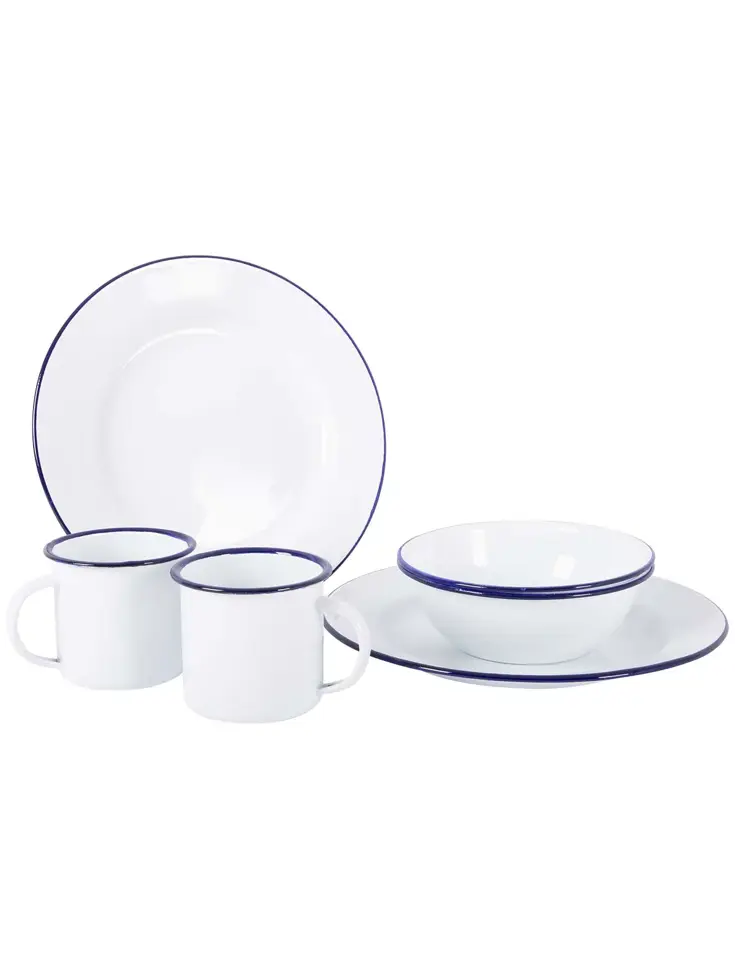 Servies Emaille 6 Stuks Wit/Blauw