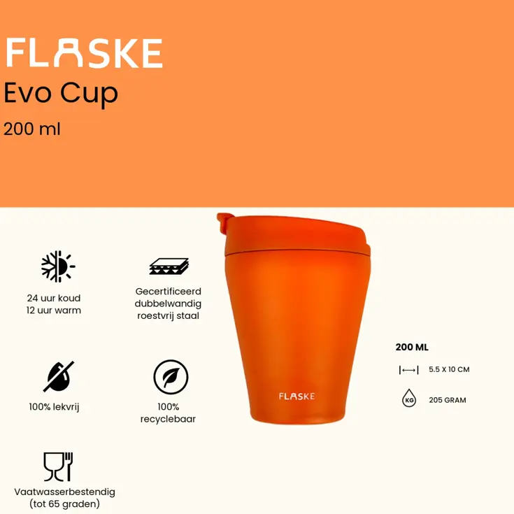 FLASKE 200ML  RVS Koffiebeker to Go