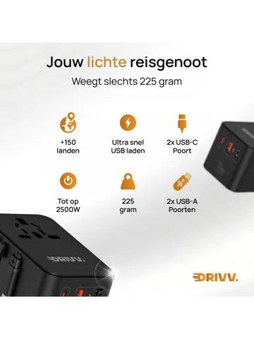 Universele Wereldstekker met kabel - 70W