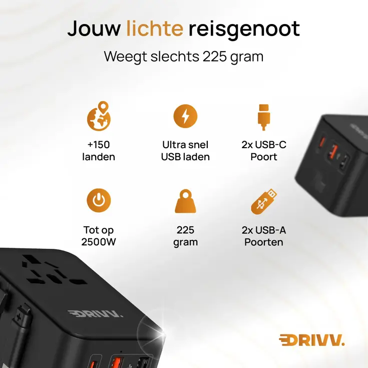 Universele Wereldstekker met kabel - 70W