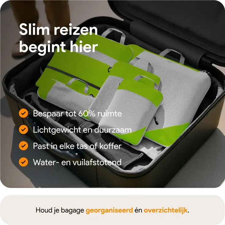 Packing cubes compressie set – 6-delig – Groen