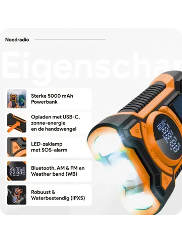 Noodradio met solar dynamo Bluetooth en powerbank