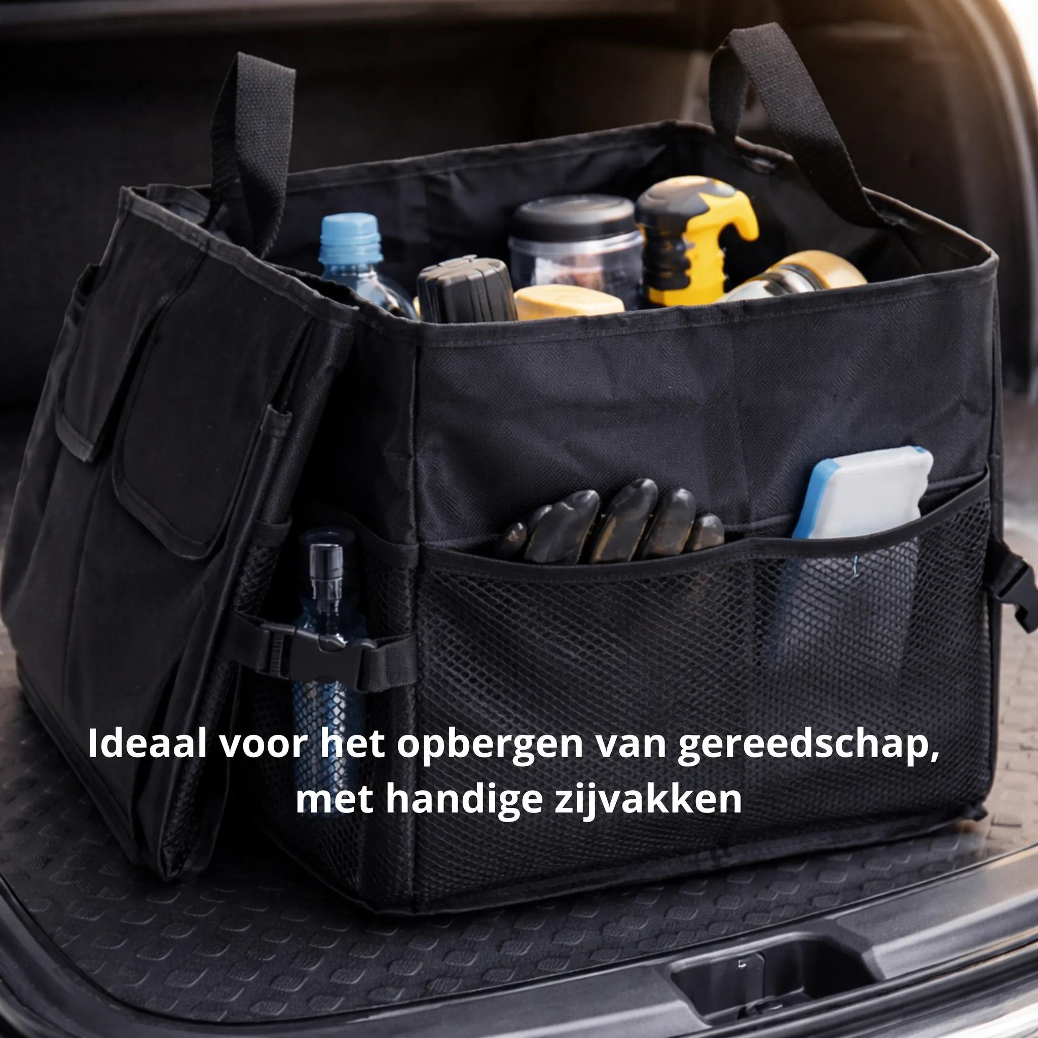 Ergocar Kofferbak-organizer, luxe PU-leer, opbergtas, waterdicht, opvouwbaar, kofferbaktas voor auto/vrachtwagen/SUV, zwart M