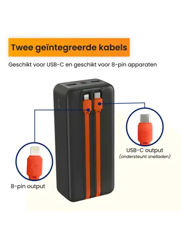 Powerbank 30000 mAh met Ingebouwde Kabels