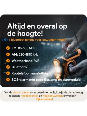 Noodradio met solar dynamo Bluetooth en powerbank