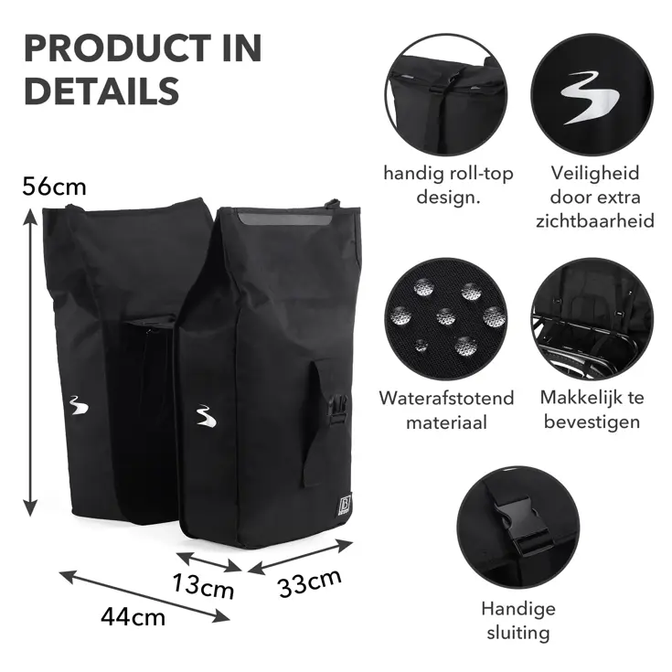 Fietstas Rolltop - Dubbel - Waterdicht