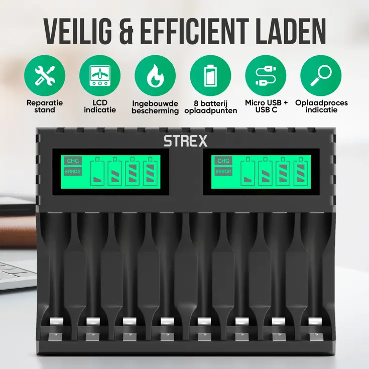 Batterijoplader USB - 8x AA/AAA