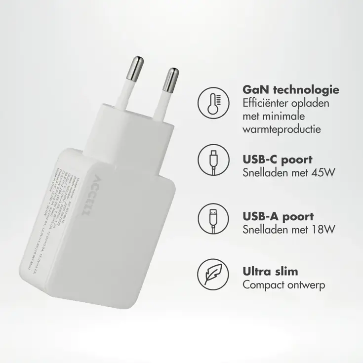 Ultra Slim GaN Charger 45W - USB-A + USB-C