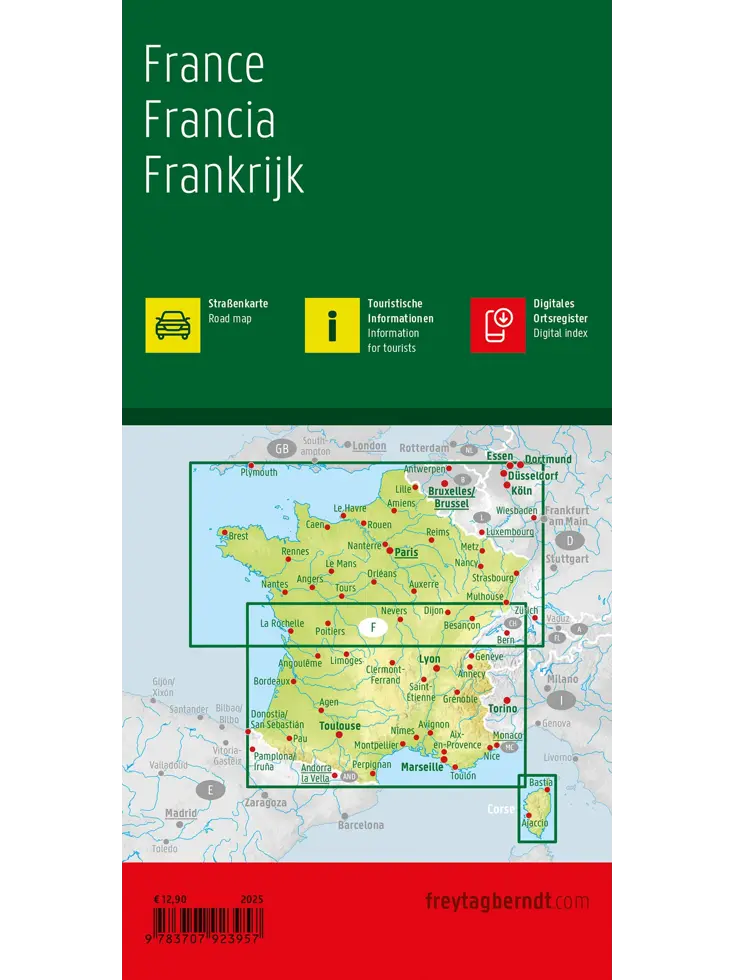 Wegenkaart Frankrijk 2-zijdig
