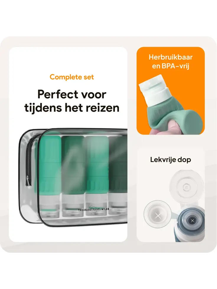 Toilettas met reisflesjes – 12-delig – Groen