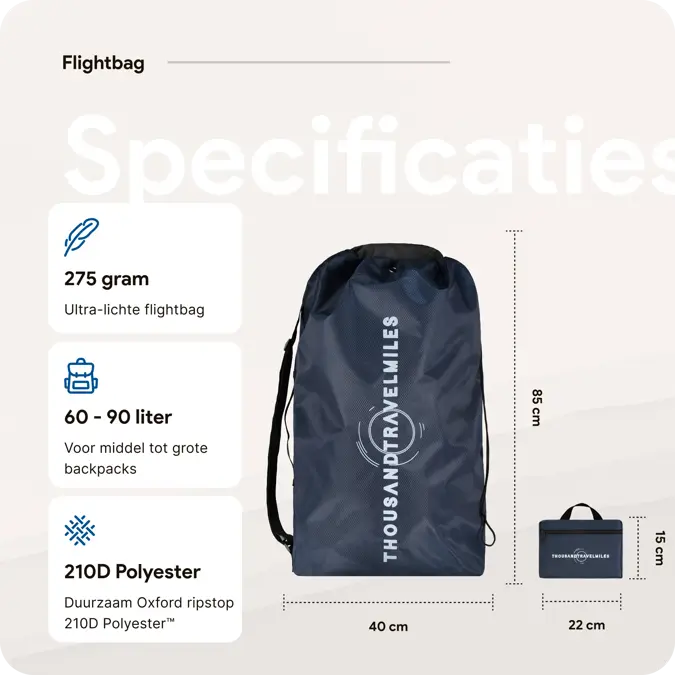 Flightbag vliegtuighoes TSA slot 60–90L – N Blauw