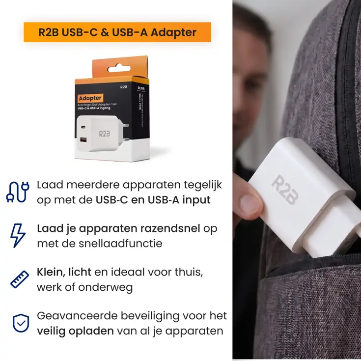Krachtige 20W USB A & USB C Adapter Wit