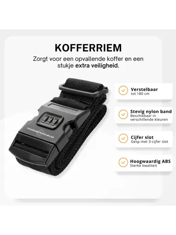 Kofferriem met cijferslot 180 cm – Zwart
